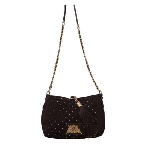 Juicy Couture Quilted Studded Chain Crossbody Shoulder Bag w TASSLE Brown Gold - Picture 6 of 16